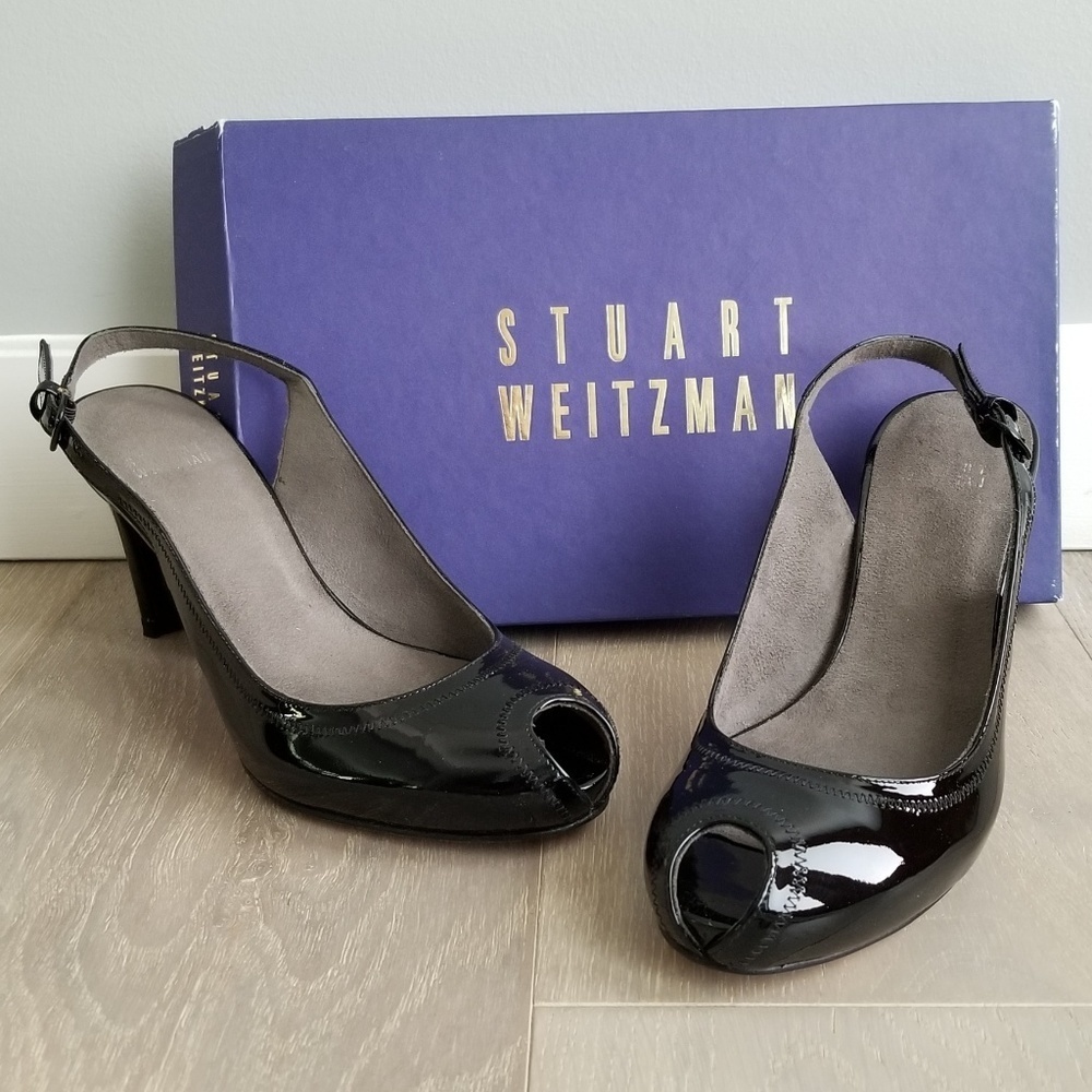 STUART WEITZMAN Peakosling Black Patent Pump